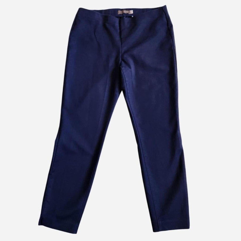 Crosby slim leg cotton trousers with elastic waistband navy blue size 10
